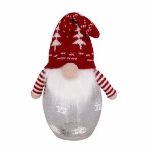 Holiday Home 11" LED Crackle Glass Gnome Christmas Décor Red Christmas Tree